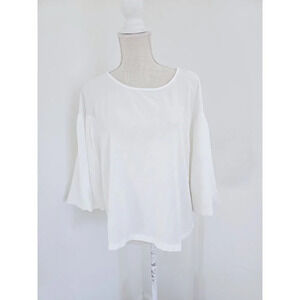 Elizabeth And James White Simi Sheer Polyester Crepe Bell Sleeve Blouse Top M